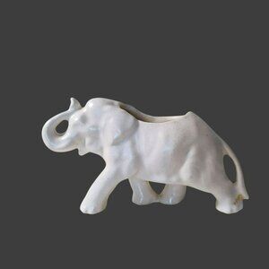 Vintage White Elephant Planter McCoy Mid Century Modern Pottery 6" Ceramic Pot